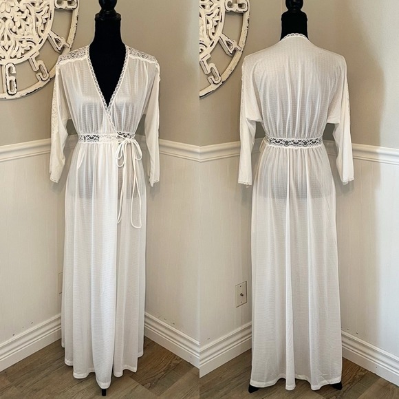 Miss Elaine NWT Vintage White Lace Peignoir Robe Long Sheer Bridal Boudoir Glam - Picture 2 of 9